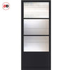 Staten 3 Pane 1 Panel Solid Wood Internal Door UK Made DD6310G - Clear Reeded Glass - Eco-Urban® Shadow Black Premium Primed