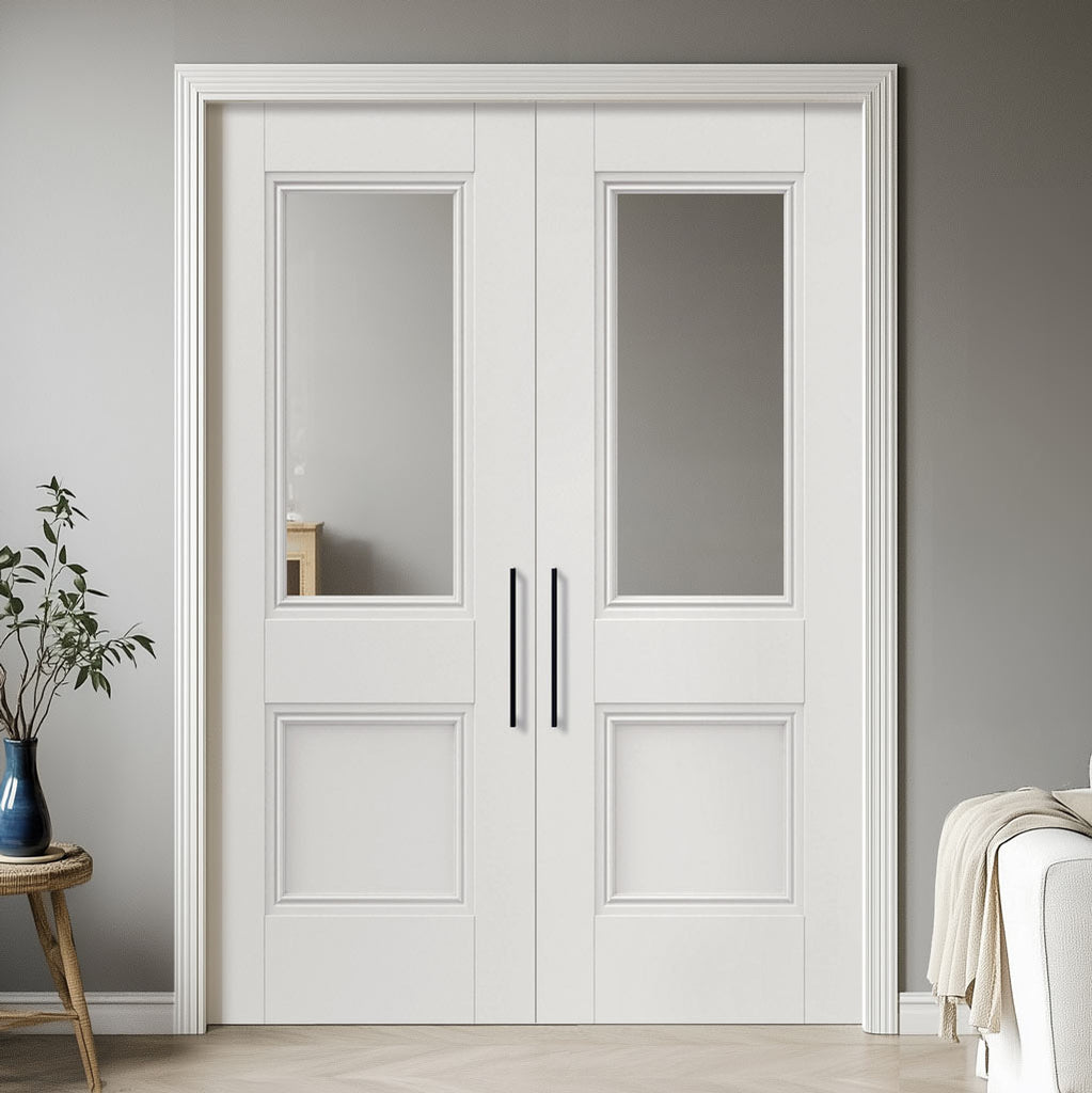 JB Kind Hardwick White Prime Internal Door Pair - Clear Glass