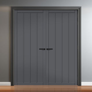 Image: Adiba Panel Solid Wood Internal Door Pair UK Made DD0106P - Stormy Grey Premium Primed - Urban Lite® Bespoke Sizes
