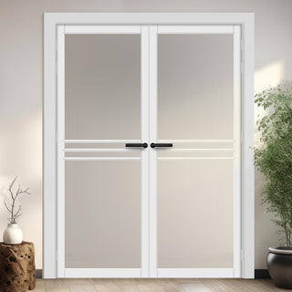 Image: Adina Solid Wood Internal Door Pair UK Made DD0107F Frosted Glass - Mist Grey Premium Primed - Urban Lite® Bespoke Sizes