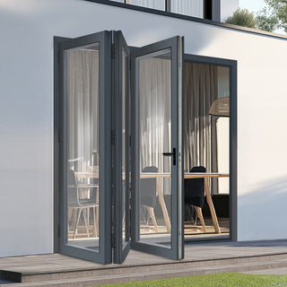 Image: External Patio Folding AluVu Doors 3+0 - Fully Finished In Anthracite Grey - 2990mm x 2090mm - Opens Out
