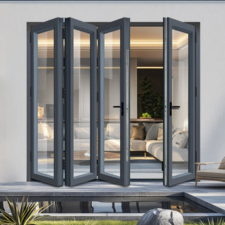 Image: External Patio Folding AluVu Doors 3+1 - Fully Finished In Anthracite Grey - 3590mm x 2090mm - Opens Out
