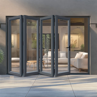 Image: External Patio Folding AluVu Doors 4+0 - Fully Finished In Anthracite Grey - 3590mm x 2090mm - Opens Out