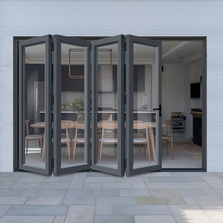 Image: External Patio Folding AluVu Doors 4+0 - Fully Finished In Anthracite Grey - 4190mm x 2090mm - Opens Out
