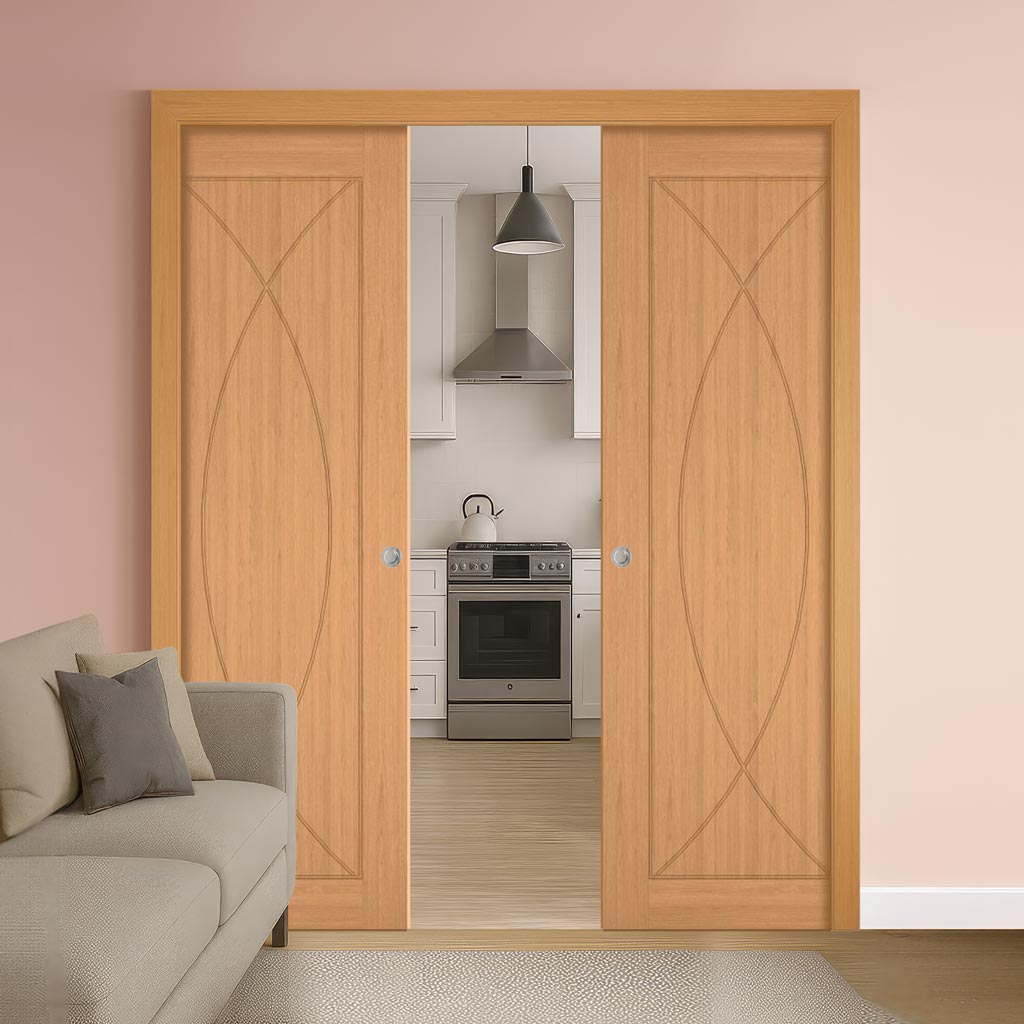 Amalfi Oak Double Evokit Pocket Doors - Prefinished