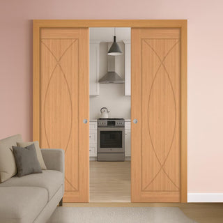 Image: Amalfi Oak Double Evokit Pocket Doors - Prefinished