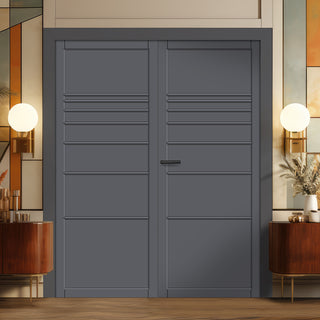 Image: Amoo Panel Solid Wood Internal Door Pair UK Made DD0112P - Stormy Grey Premium Primed - Urban Lite® Bespoke Sizes