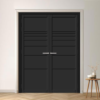 Image: Amoo Panel Solid Wood Internal Door Pair UK Made DD0112P - Shadow Black Premium Primed - Urban Lite® Bespoke Sizes