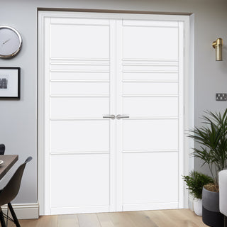 Image: Amoo Panel Solid Wood Internal Door Pair UK Made DD0112P - Cloud White Premium Primed - Urban Lite® Bespoke Sizes