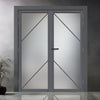 Aria Solid Wood Internal Door Pair UK Made DD0124F Frosted Glass - Stormy Grey Premium Primed - Urban Lite® Bespoke Sizes