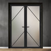 Aria Solid Wood Internal Door Pair UK Made DD0124F Frosted Glass - Shadow Black Premium Primed - Urban Lite® Bespoke Sizes