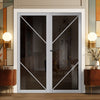 Aria Solid Wood Internal Door Pair UK Made DD0124T Tinted Glass - Mist Grey Premium Primed - Urban Lite® Bespoke Sizes
