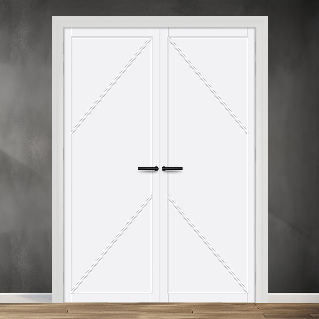 Aria Panel Solid Wood Internal Door Pair UK Made DD0124P - Cloud White Premium Primed - Urban Lite® Bespoke Sizes