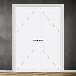 Image: Aria Panel Solid Wood Internal Door Pair UK Made DD0124P - Cloud White Premium Primed - Urban Lite® Bespoke Sizes
