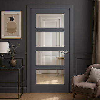 Image: UK Made to Measure - Ashford 4L Interior Door - Clear Glass - Premium Primed - 7 Colour Options