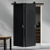 Sliding Top Mounted Black Folding Track & Double Door - Eco-Urban® Baltimore 1 Panel Solid Wood Door DD6301 - Premium Primed Colour Options