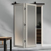 Sliding Top Mounted Black Folding Track & Double Door - Eco-Urban® Baltimore 1 Pane Solid Wood Door DD6301SG - Frosted Glass - Premium Primed Colour Options