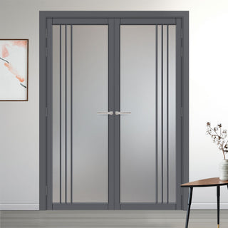 Image: Bella Solid Wood Internal Door Pair UK Made DD0103F Frosted Glass - Stormy Grey Premium Primed - Urban Lite® Bespoke Sizes