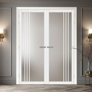 Image: Bella Solid Wood Internal Door Pair UK Made DD0103F Frosted Glass - Cloud White Premium Primed - Urban Lite® Bespoke Sizes