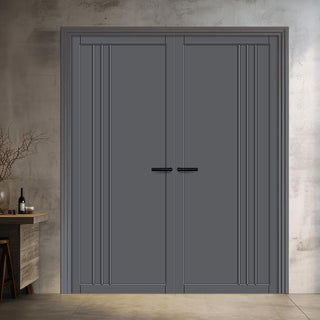 Image: Bella Panel Solid Wood Internal Door Pair UK Made DD0103P - Stormy Grey Premium Primed - Urban Lite® Bespoke Sizes