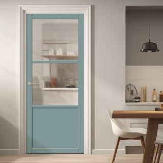 Image: Berkley 2 Pane 1 Panel Solid Wood Internal Door UK Made DD6309 - Clear Reeded Glass - Eco-Urban® Sage Sky Premium Primed