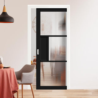 Image: Bespoke Handmade Eco-Urban® Breda 3 Pane 1 Panel Single Evokit Pocket Door DD6439R - Reeded Glass - Colour Options