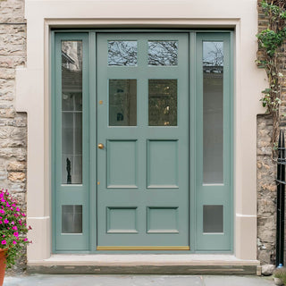Image: Exterior Victorian Bird 4L 4P Front Door with Two Sidelights - Customisable: Size, Colour, Glass and Sidelight Options