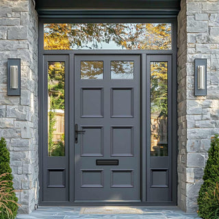 Image: Exterior Victorian Bird 2L 6P Front Door with Two Sidelights & Transom - Customisable: Size, Colour, Glass and Sidelight Options