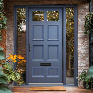 Image: Exterior Victorian Bird 2L 6P Front Door with Two Sidelights - Customisable: Size, Colour, Glass and Sidelight Options