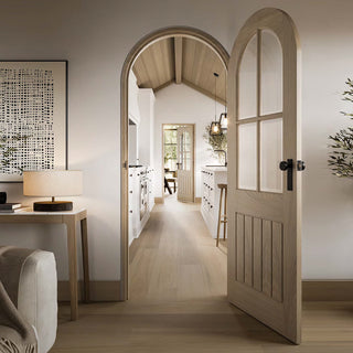 Image: Mexicano Arched Blonde Oak Internal Door & Frame Set - Clear Bevelled Glass - Prefinished