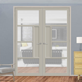 Image: Boston 4 Pane Solid Wood Internal Door Pair UK Made DD6311 - Clear Reeded Glass - Eco-Urban® Mist Grey Premium Primed