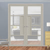 Boston 4 Pane Solid Wood Internal Door Pair UK Made DD6311 - Clear Reeded Glass - Eco-Urban® Mist Grey Premium Primed