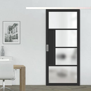 Image: Single Sliding Door & Premium Wall Track - Eco-Urban® Boston 4 Pane Door DD6311SG - Frosted Glass - 6 Colour Options