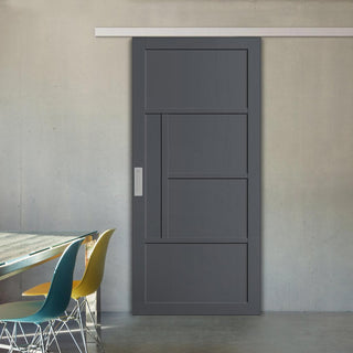 Image: Single Sliding Door & Premium Wall Track - Eco-Urban® Boston 4 Panel Door DD6311 - 6 Colour Options