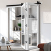 Sliding Top Mounted Black Folding Track & Double Door - Eco-Urban® Breda 3 Pane 1 Panel Solid Wood Door DD6439G Clear Glass - Premium Primed Colour Options