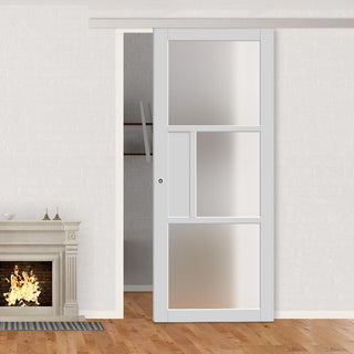 Image: Single Sliding Door & Premium Wall Track - Eco-Urban® Breda 3 Pane 1 Panel Door DD6439SG Frosted Glass - 6 Colour Options