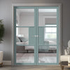 Breda 3 Pane 1 Panel Solid Wood Internal Door Pair UK Made DD6439 - Clear Reeded Glass - Eco-Urban® Sage Sky Premium Primed