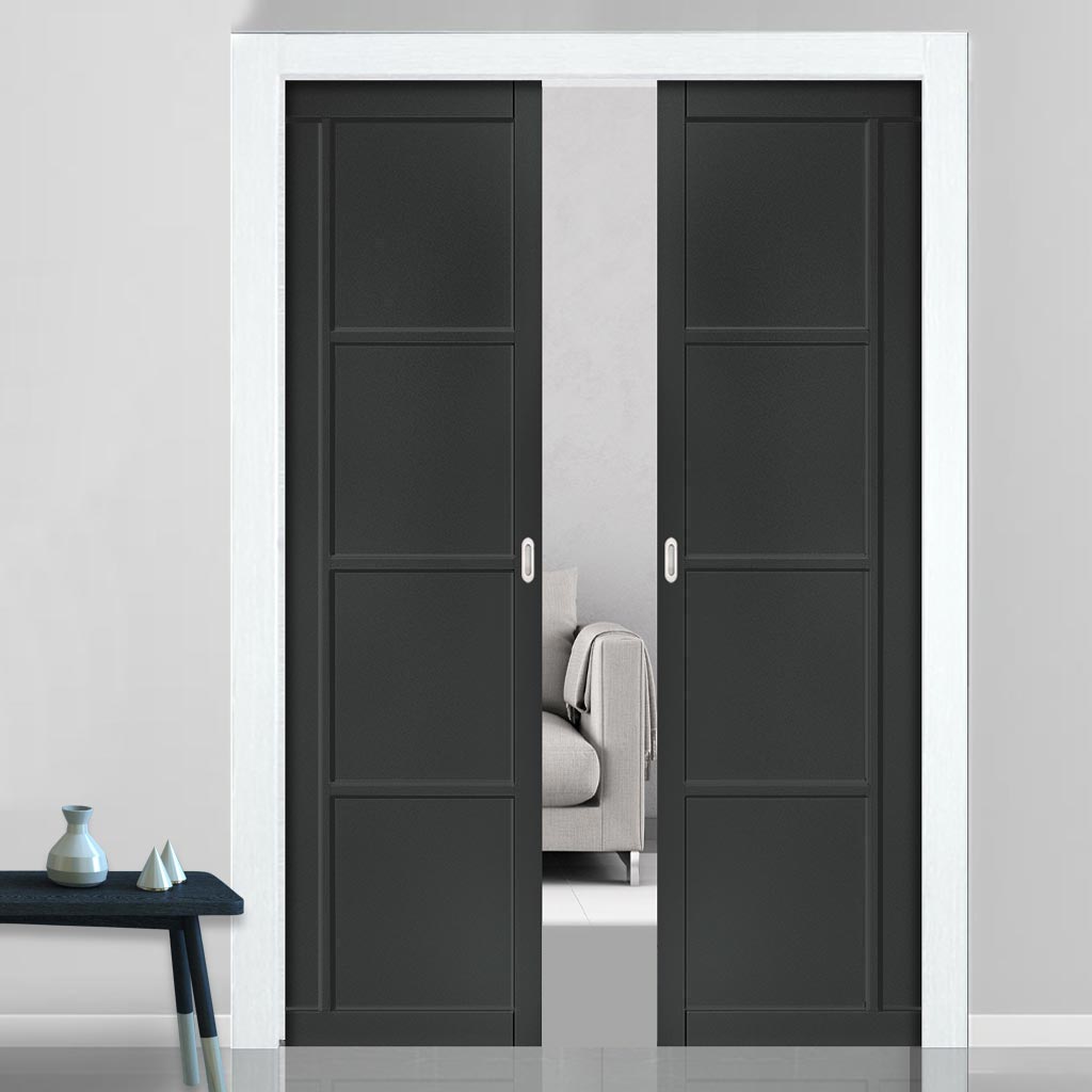 Brixton Black Double Evokit Pocket Doors - Prefinished - Urban Collection