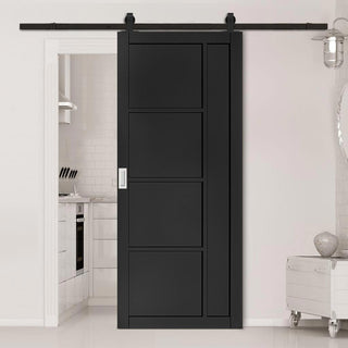 Image: Top Mounted Sliding Track & Door - Brixton Black Door - Prefinished - Urban Collection