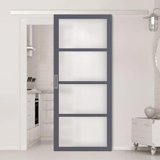 Image: Single Sliding Door & Premium Wall Track - Eco-Urban® Brooklyn 4 Pane Door DD6308SG - Frosted Glass - 6 Colour Options
