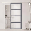 Single Sliding Door & Premium Wall Track - Eco-Urban® Brooklyn 4 Pane Door DD6308SG - Frosted Glass - 6 Colour Options