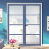 Eco-Urban Brooklyn 4 Pane Solid Wood Internal Door Pair UK Made DD6308SG - Frosted Glass - Eco-Urban® Heather Blue Premium Primed