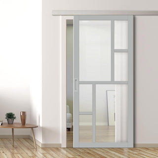 Image: Single Sliding Door & Premium Wall Track - Eco-Urban® Cairo 6 Pane Door DD6419G Clear Glass - 6 Colour Options
