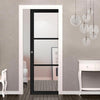 Camden Black Single Evokit Pocket Door - Prefinished - Clear Glass - Urban Collection