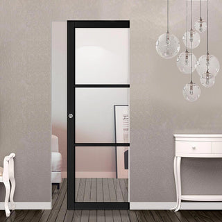 Image: Camden Black Single Absolute Evokit Pocket Door - Prefinished - Clear Glass - Urban Collection