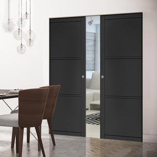 Image: Camden Black Double Absolute Evokit Double Pocket Door - Prefinished - Urban Collection