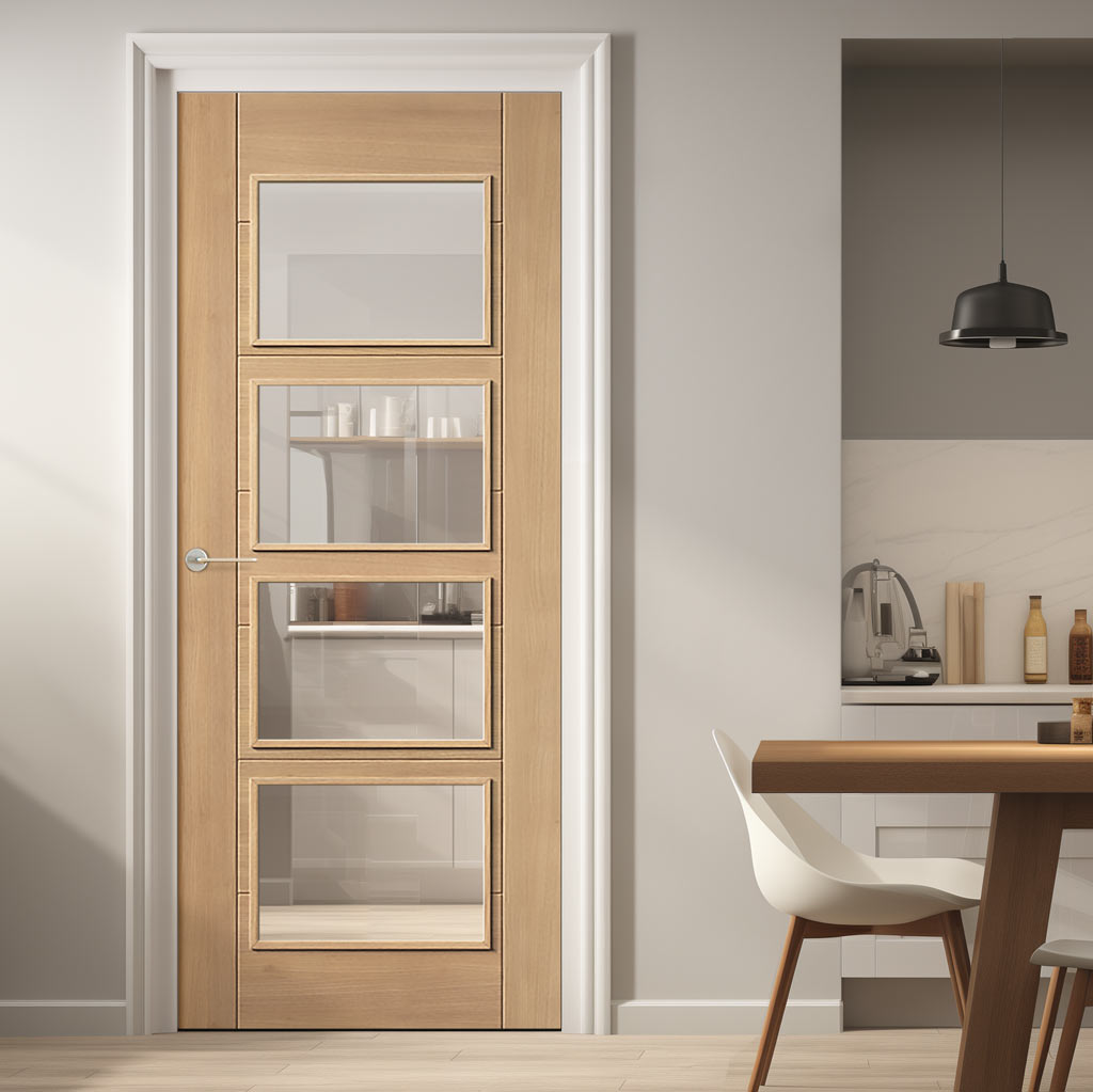 Carini 4L Oak Internal Internal Door - Clear Glass - Prefinished