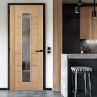 Image: Carini Oak Internal Door - Long Clear Glass - Prefinished