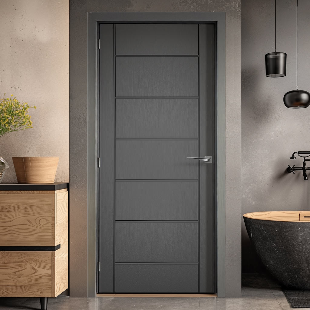 Carolina Slate Grey Grained Internal PVC Door - Suitable for Bathrooms