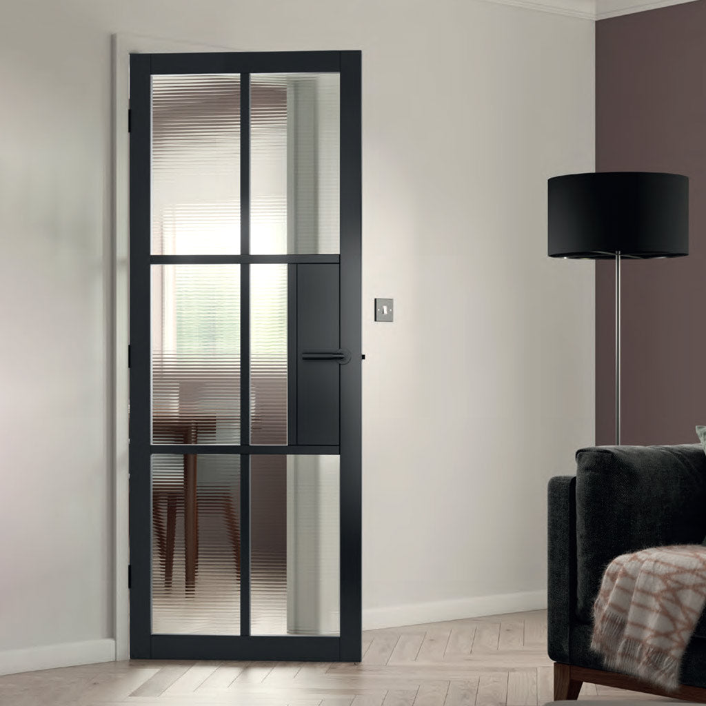 Civic Black Industrial Door with Reeded  Glass - Prefinished